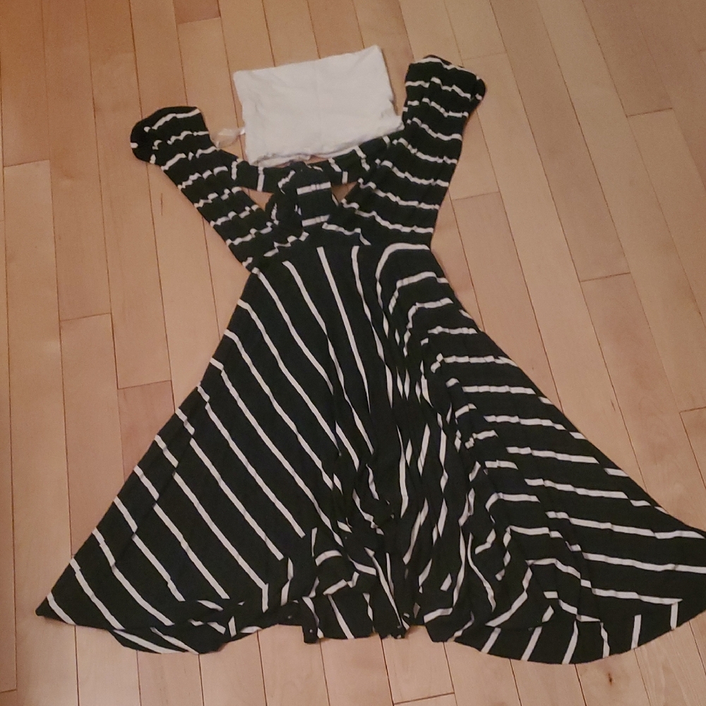 Butter By Nadia Navy and White Striped Midi Dress